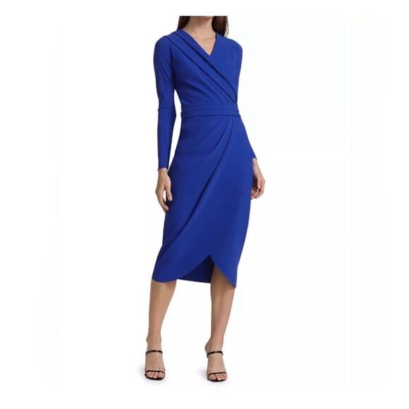 Chiara Boni La Petite Robe Jodene Pleated Wrap Midi Dress Size 4 - Picture 2 of 10